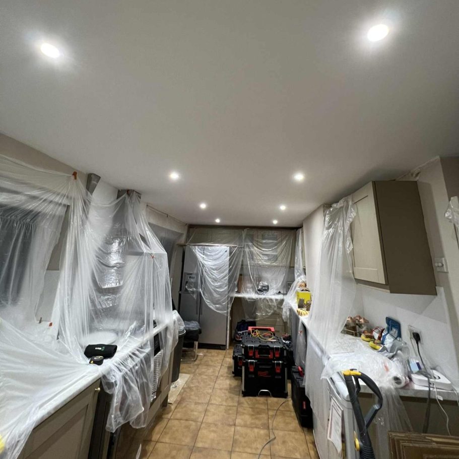 LED downlight installation in kitchen renovation